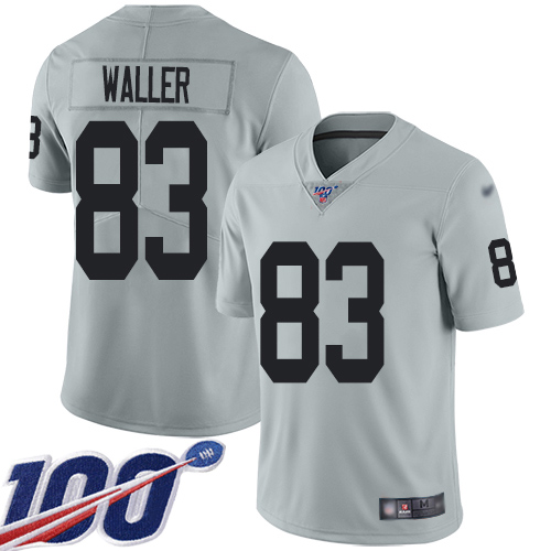 Men Oakland Raiders Limited Silver Darren Waller Jersey NFL Football 83 100th Season Inverted Legend Jersey